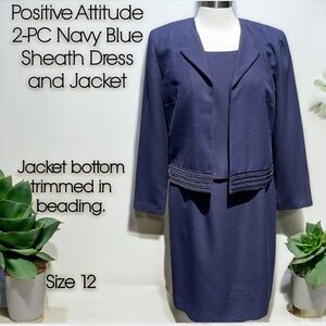 Positive Attitude 2-PC Navy Blue Sheath Dress and Jacket